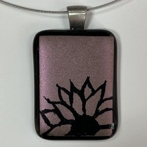 Dusty Rose Colored Fused Glass Sunflower Necklace